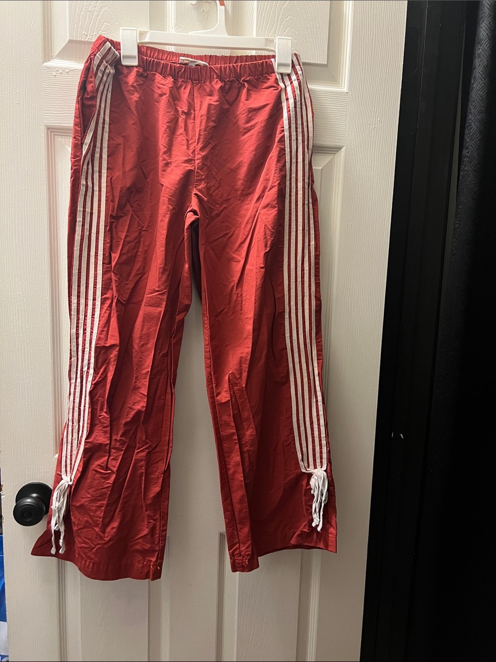 Women's Red Track Pants with White Side Stripes